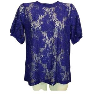 ‎Halogen Blue Sheer Floral Blouse Size Small